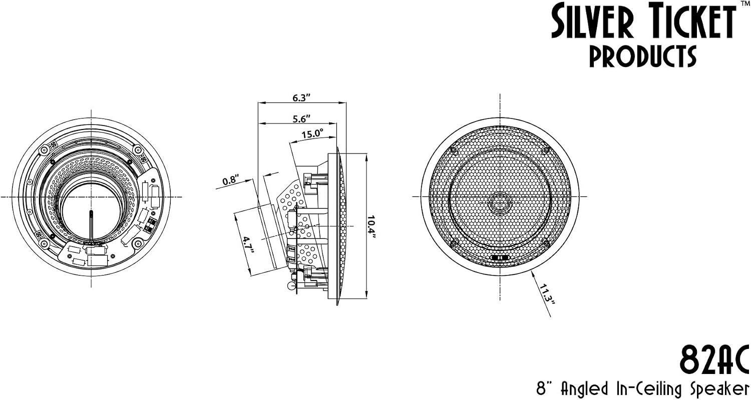 82AC Silver Ticket In-Ceiling Speaker with Pivoting Tweeter & Angled Woofer (8 Inch Angled in-ceiling) 11.3 inch overall size