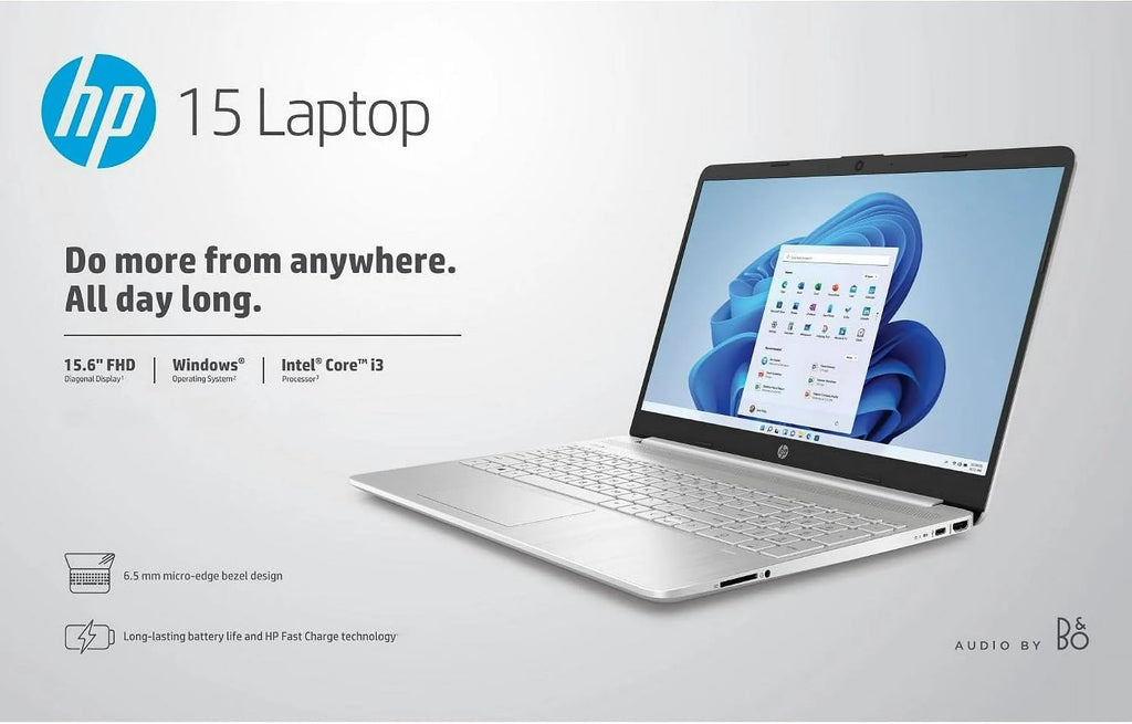 HP 15 Laptop for Business and Students (15.6' FHD, Intel 6-Core i3-1215U, 8GB RAM, 256GB SSD), Narrow-Bezel, Fingerprint Reader, 10-Hr Long Battery Life, Webcam, Numpad, HDMI, Win 11 Pro in S Mode