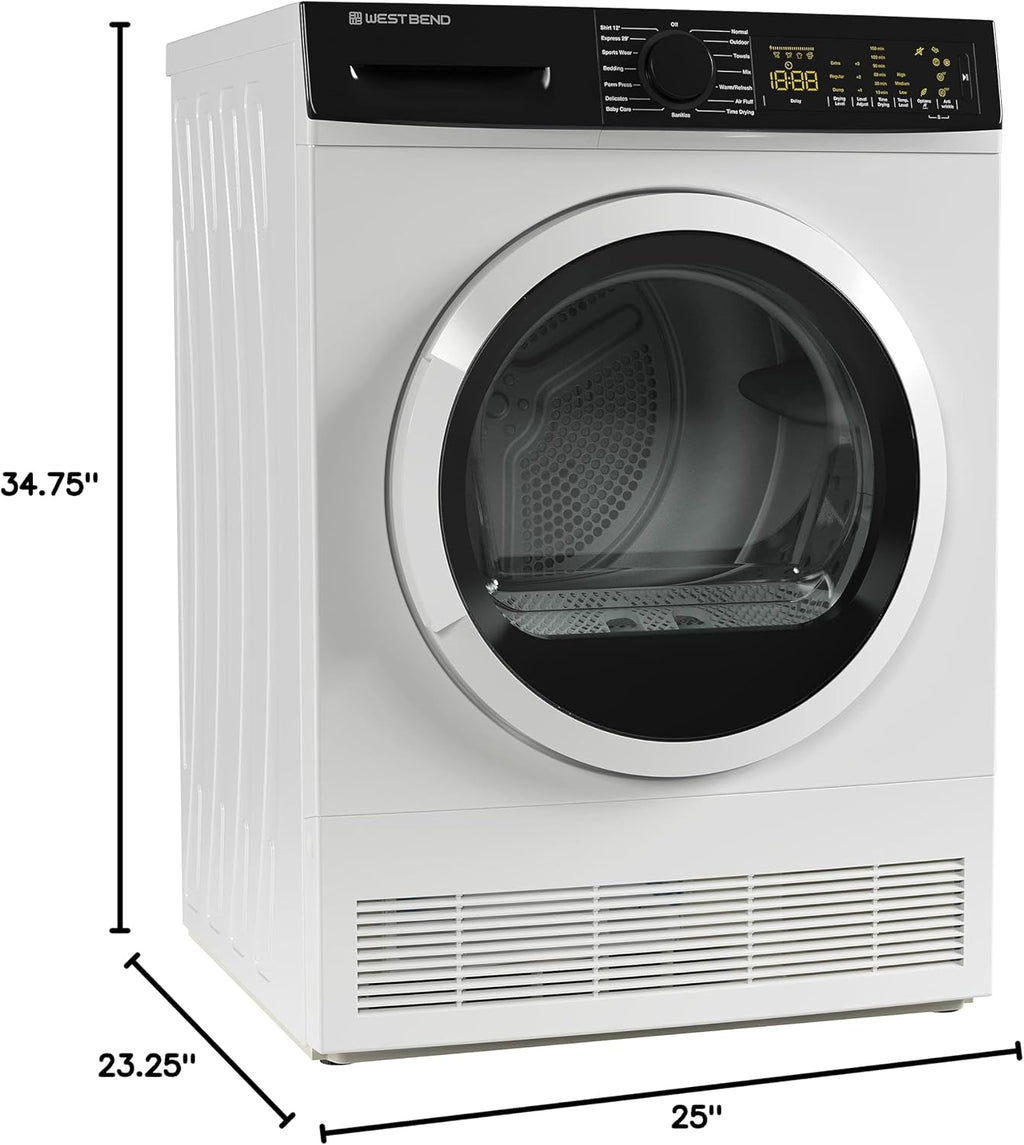 West Bend Clothes Dryer Compact Portable Front Loading for Laundry, Auto and Timed Dry Settings and Anti-Wrinkle, Perfect for Apartments, RV and More, 4-Cu.Ft, White