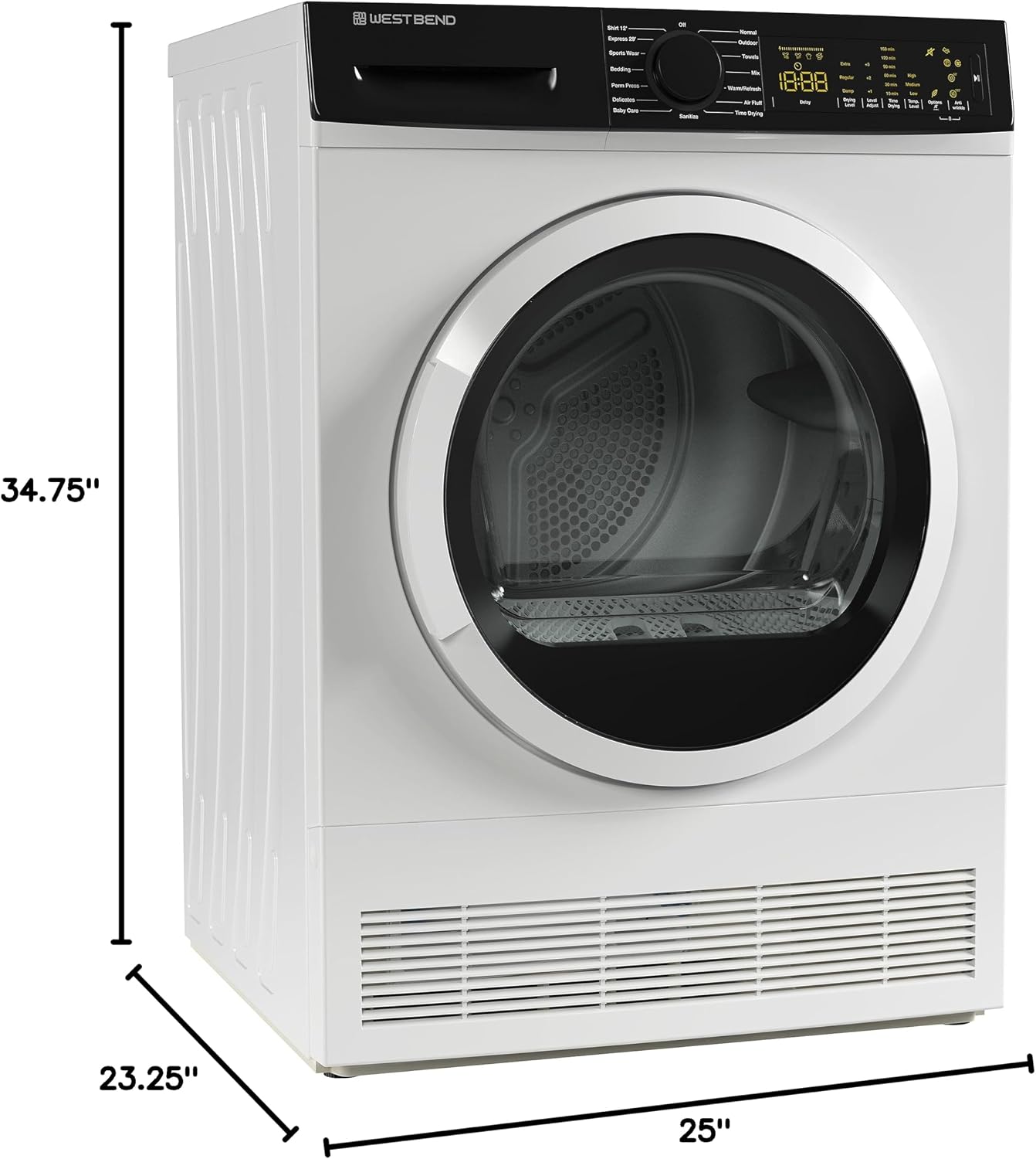 West Bend Clothes Dryer Compact Portable Front Loading for Laundry, Auto and Timed Dry Settings and Anti-Wrinkle, Perfect for Apartments, RV and More, 4-Cu.Ft, White
