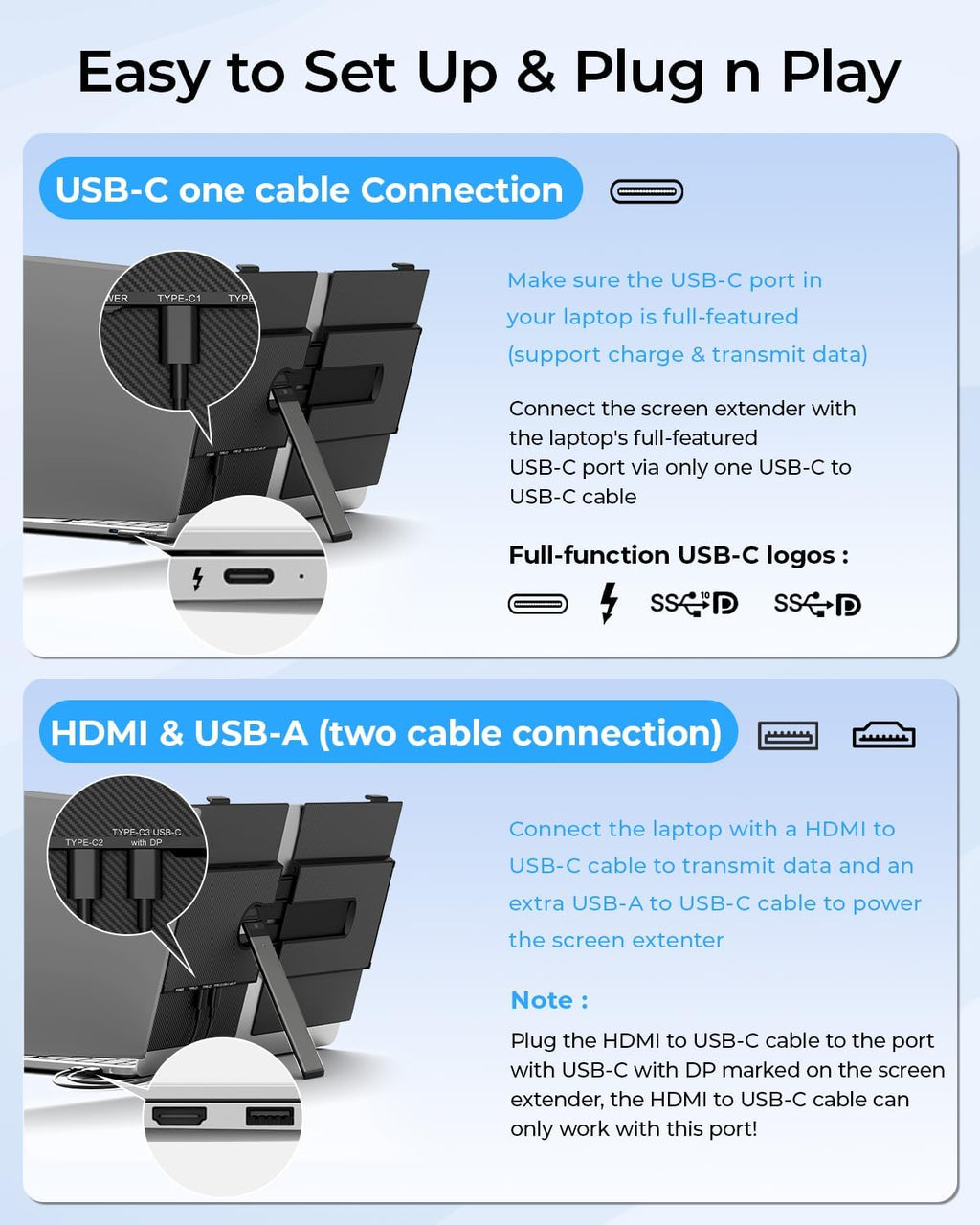 Cevaton Laptop Screen Extender, 14.1' Ultra-Slim & Lightweight Portable Monitor for 13'-17' Laptops, 1080P FHD Dual Monitor, One Cable Connection, Compatible with Wins/Mac/Android/Linux/Chrome