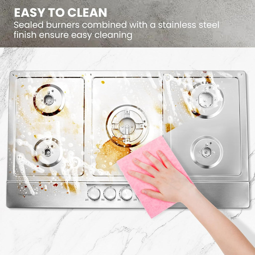 36 Inch Gas Cooktop with 5 Sealed Burners, Stainless Steel Propane Stove Top, NG/LPG Convertible, Built-in Stovetop with Thermocouple Protection for Rvs Kitchen Outdoor