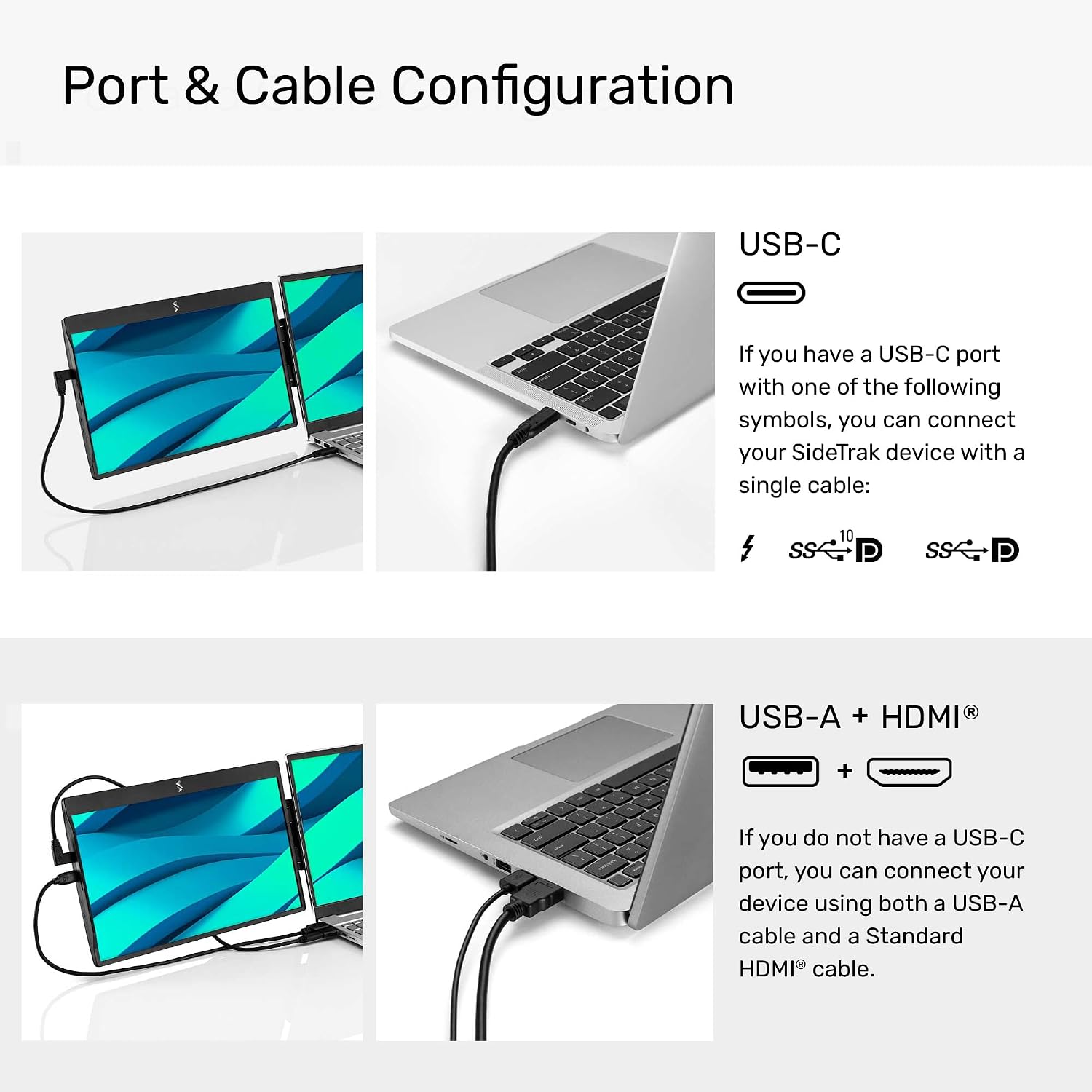 SideTrak Swivel 14' Attachable Portable Monitor Extender, FHD TFT Laptop Dual Screen with Kickstand + Unique Swivel Hinge, Compatible with Mac, PC, Chrome, Powered by USB/Mini HDMI Port (Black)