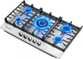 30 Inch Gas Cooktop, 5 Burners Built in Gas Stove Top, NG/LPG Convertible Propane Cooktop, Auto Ignition, Stainless Steel Surface, Cast Iron Grates, Thermocouple Protection, ETL