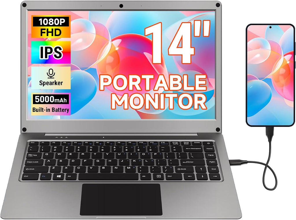 Portable Monitor with Keyboard,14inch 1080P FHD Lapdock Compatible with Raspberry Pi/Mini PC/Phone/PC/Game Console,CrowView Note Built-in Battery(Full Feature TypeC & HDMI Cable Included)