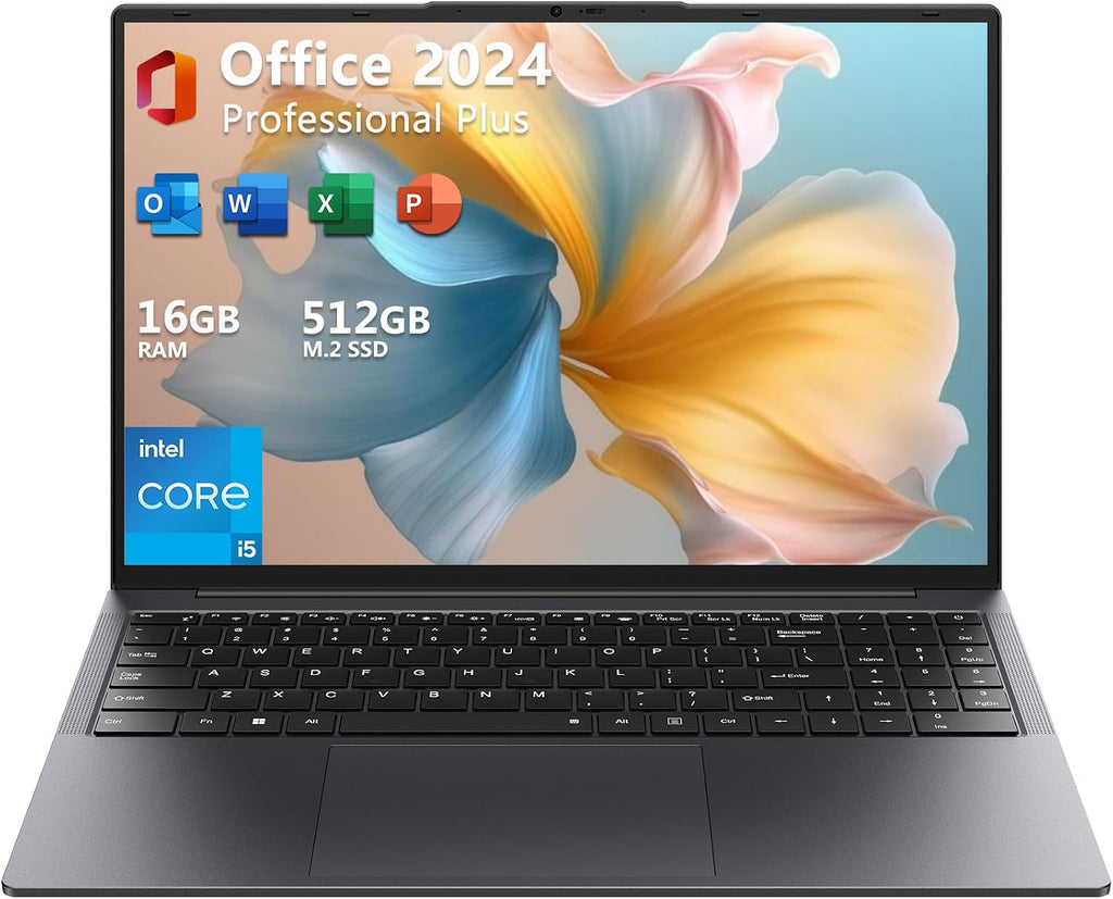 16' Laptop Computer Intel Core i5 Processor, Win 11 Pro Laptop 16GB RAM 512GB SSD, 1920 x 1200 FHD 16:10 Display, Office Suite Notebook with Backlit Keyboard, Student Business Work Laptops, Stander