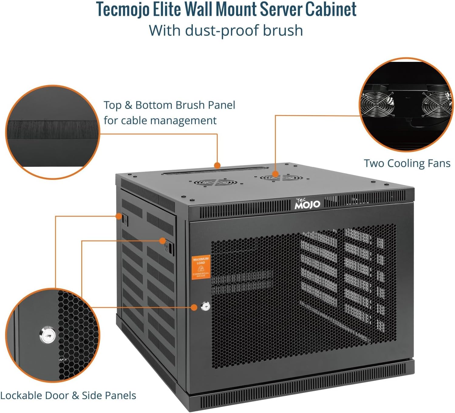 Tecmojo 9U Wall Mount Rack Cabinet, Heavy-Duty 176 Lbs High Load Capacity, 19' Enclosed Server Network Rack with 2 Colling Fans, Mesh Door, 23.6' Deep – Elite Collection