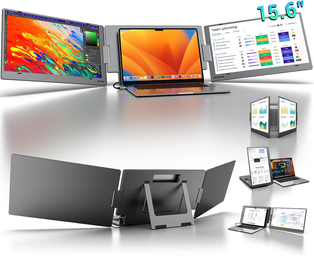 KYY Laptop Screen Extender, 15.6' Monitor Extender with Type-C Plug&Play, 1080P FHD Portable Triple Monitor for Laptop with Alloy Dual Display fit 13'-17', Portable Extended Screen for Mac/Wins/Chrome