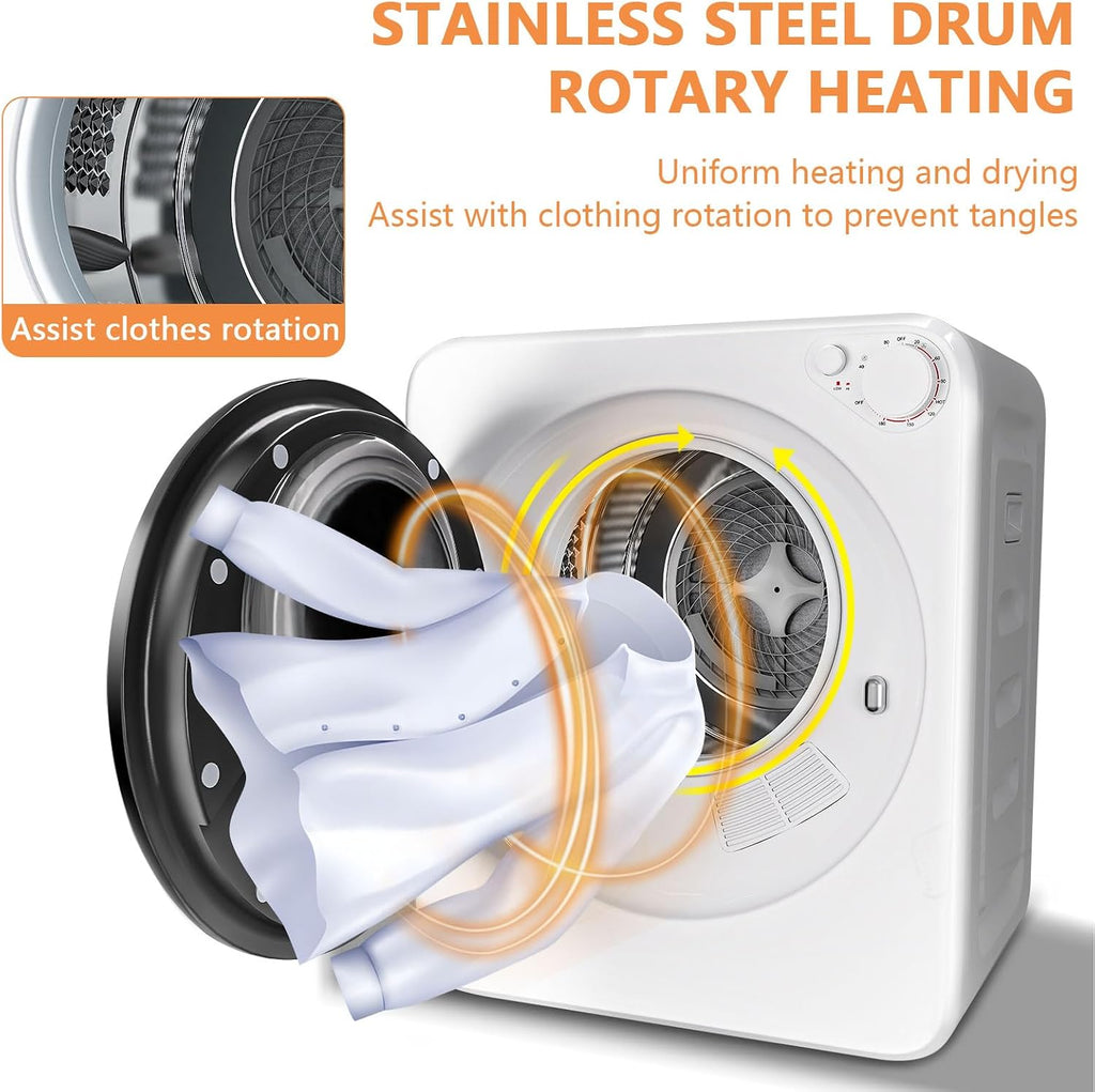 DOGHLY 1.6 cu.ft Portable Clothes Dryer, 800W Compact Machine with Stainless Steel Tub, 5 Modes Auto Stop & Easy Control, Ideal for Laundry, Apartments, Dorms, RVs, White