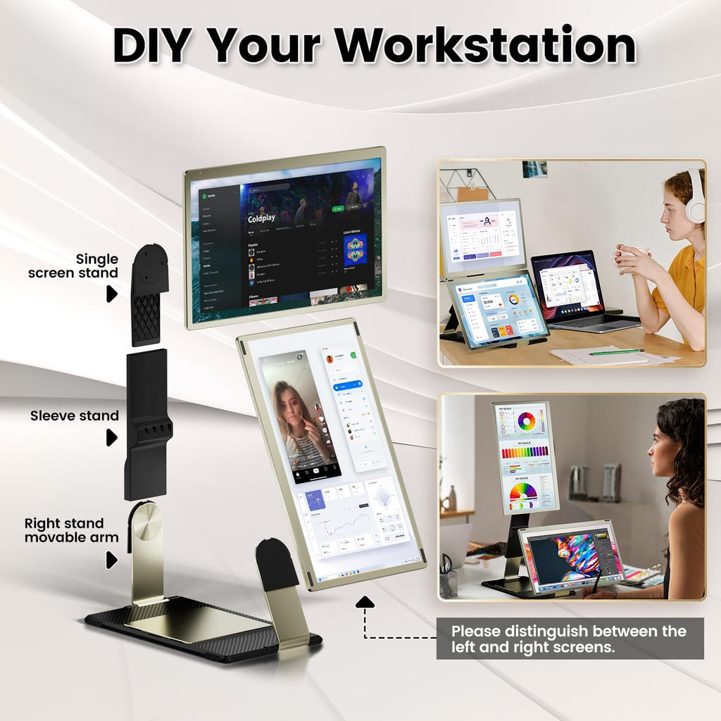 KEFEYA Laptop Screen Extender, 15.6' Portable Monitor for Laptop with 120% sRGB, FHD IPS & USB to HDMI Hub & 235° Rotation, Triple Monitor Extender Plug & Play Fits for All Laptops (Mac/Win/Android)