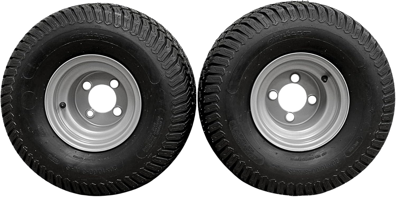 (Set of 2) 20x10.00-8 Tires & Wheels 4 Ply for Lawn & Garden Mower (Compatible with Husqvarna)