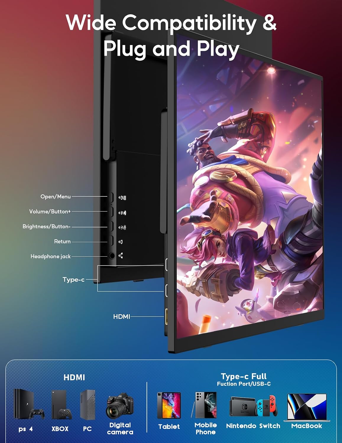 KEEPTIME 16'' 2.5K 144Hz Portable Gaming Monitor for Laptop, 2560P×1440P IPS Screen with HDR, 1000:1 FreeSync, Ultra Slim & Eye Care,Travel Monitor External Screen for Laptop, PC, PS5, Mac, Xbox