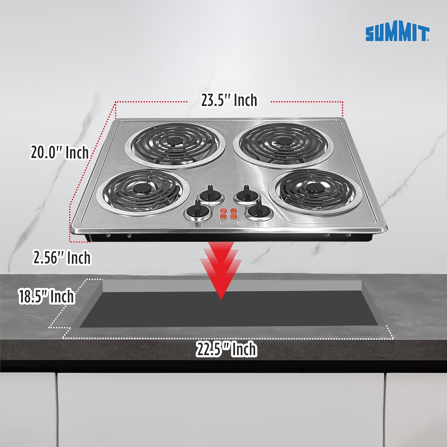 Summit 24' Electric Cooktop, 4 Burners, 208-240V Coil Cooktop, ADA Compliant, Stainless Steel- CR4SS24