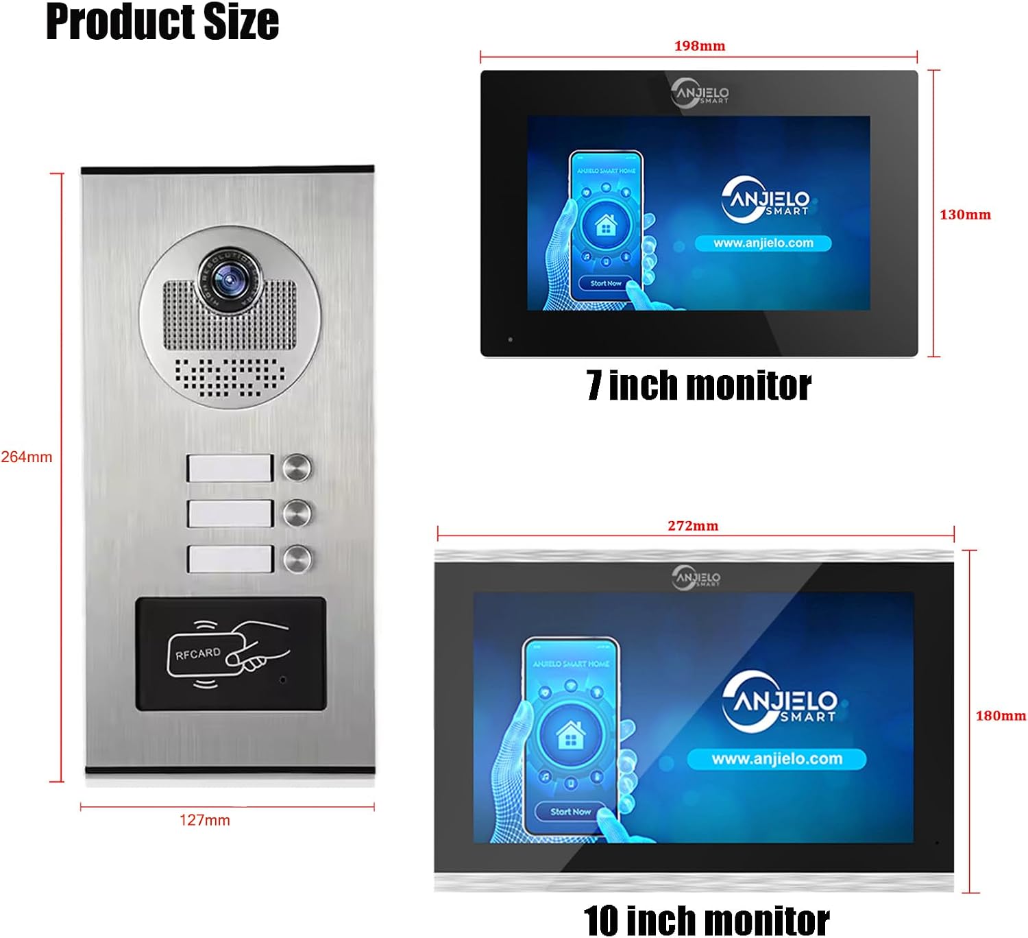 Wired Apartment Video Intercom System,1080P HD Video Doorbell,Compatible with 3 Units 7-inch Touchscreen,Supports Motion Detection,Two-Way Audio,Tuya Smart Home