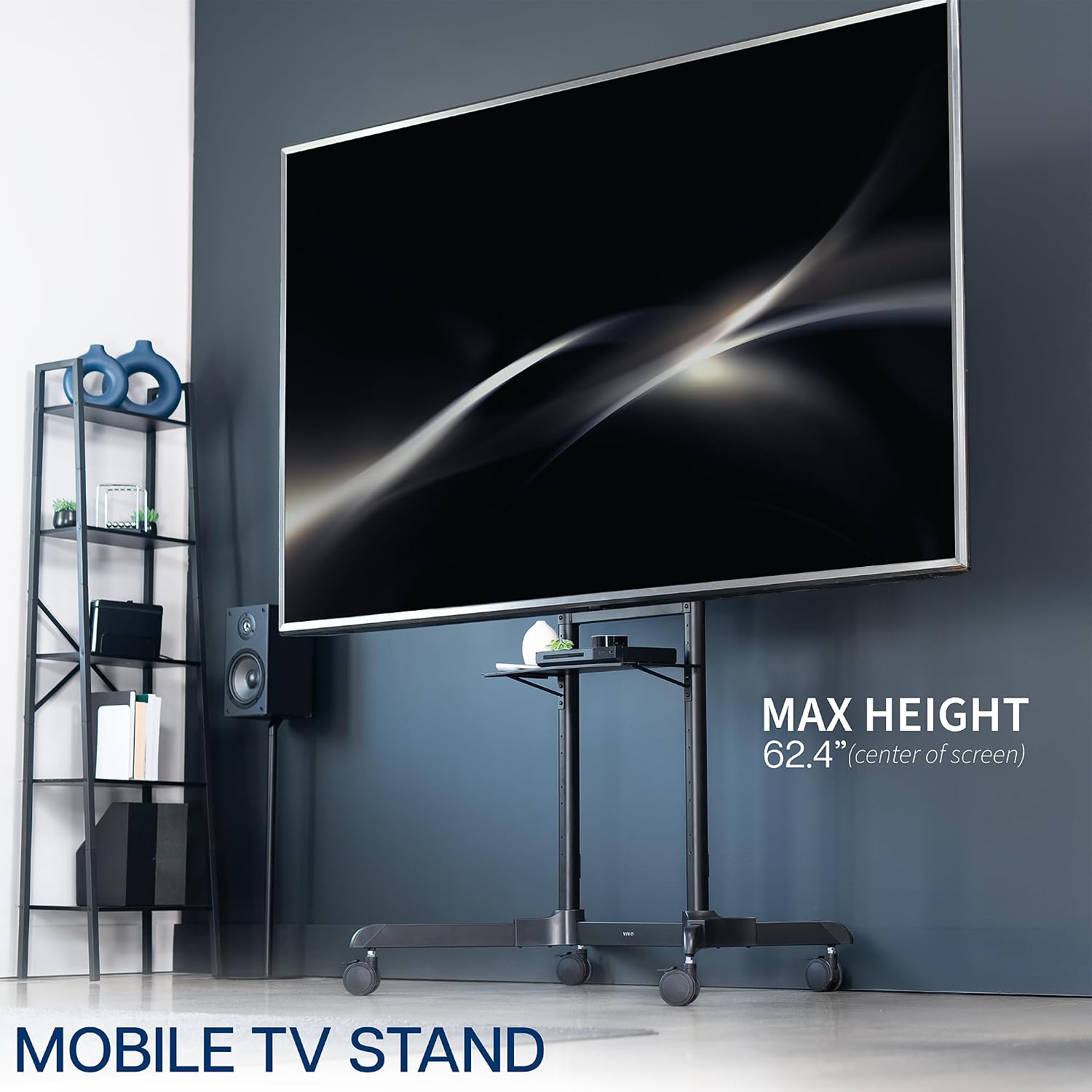 VIVO Mobile TV Cart for 55 to 100 inch Screens up to 165 lbs, LCD LED OLED 4K Smart Flat and Curved Panels, Rolling Stand with Laptop DVD Shelf, Locking Wheels, Max VESA 800x600, Black, STAND-TV100E