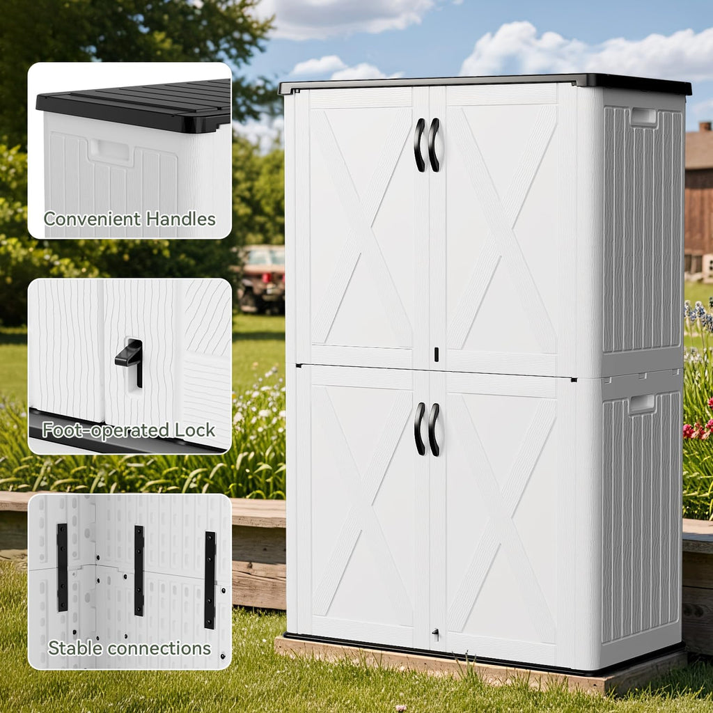 Patiowell 50 Cu.ft Outdoor Storage Cabinet with Lockable Door, Waterproof Horizontal Storage Shed for Tools and Patio Furniture, All-Weather Resin Shed Easy Assemble for Pool or Backyards, White