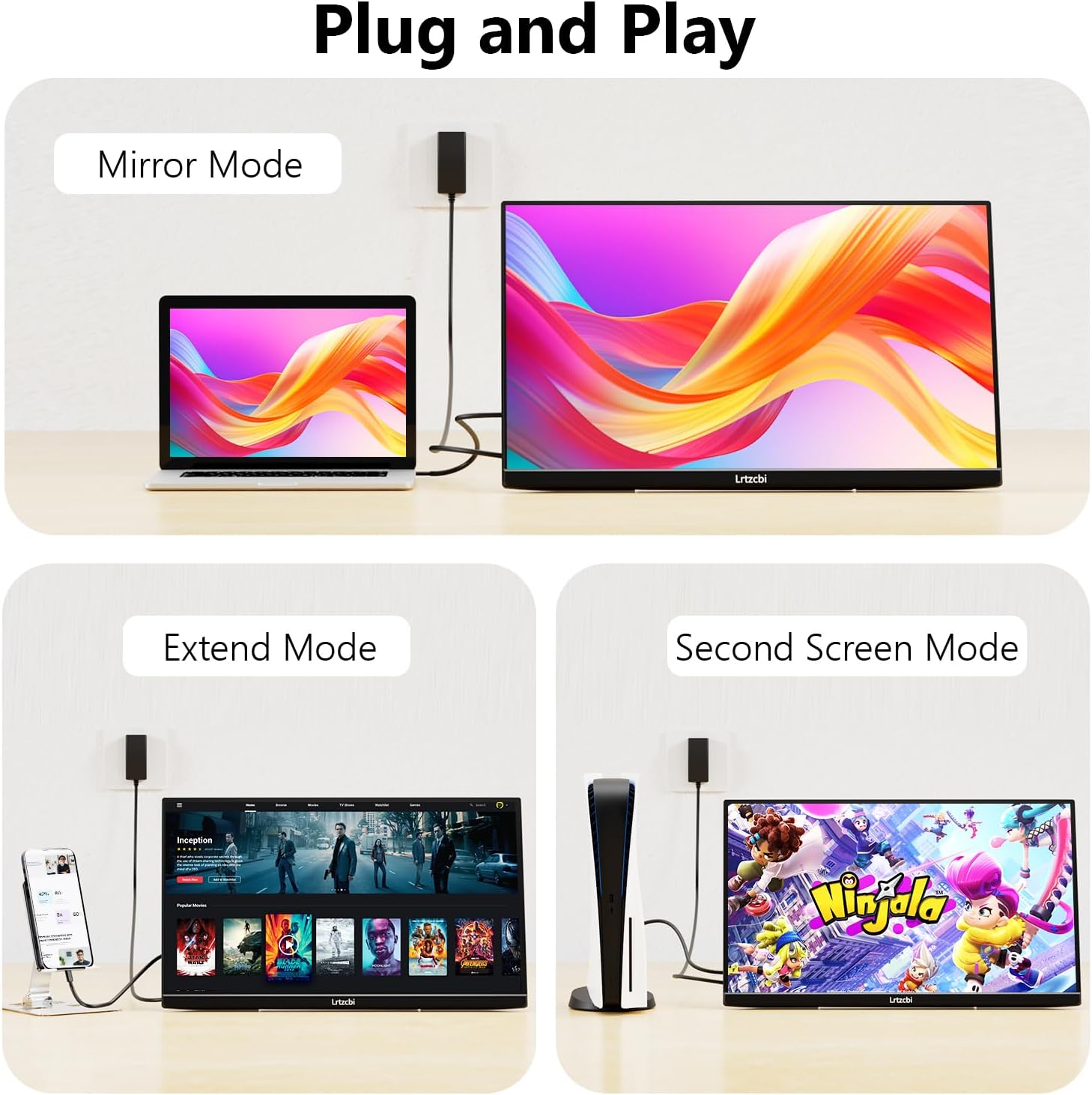 23.8' Large Portable Monitor 200Hz FHD 1080P IPS Freesync External Computer Display with USB C HDMI, Built in Speakers and Stand Portable Gaming Monitor for Laptop Phone PC Mac PS4 Xbox