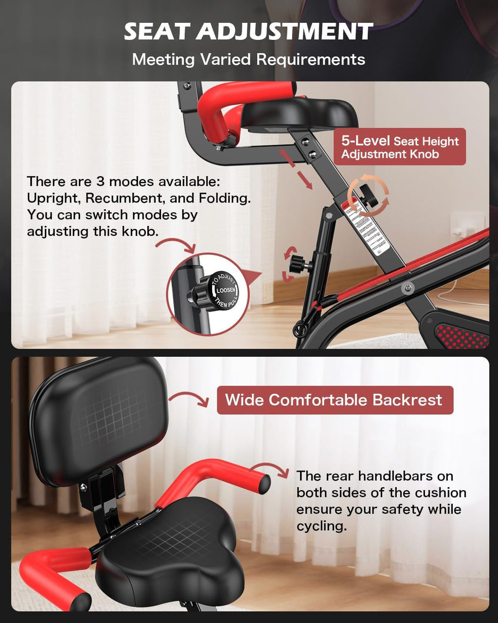 pooboo Folding Exercise Bike, Foldable Upright Stationary Bike, Indoor Cycling Magnetic X-Bike with 8-Level Adjustable Resistance, 6.6 LBS Flywheel, 300LB Capacity, Back Support Cushion for Home Gym