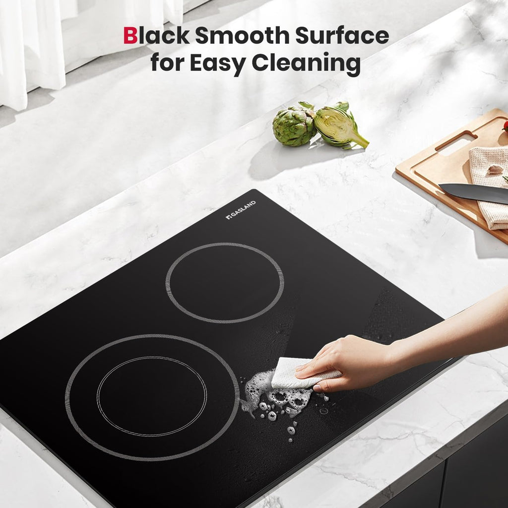 GASLAND Electric Cooktop 21 Inch, ETL Certificated 2 Burners, 3700W Built-in Radiant Stove Top With 16 Power Levels, 240V Ceramic Stovetop for Apartment, Slide Touch Control