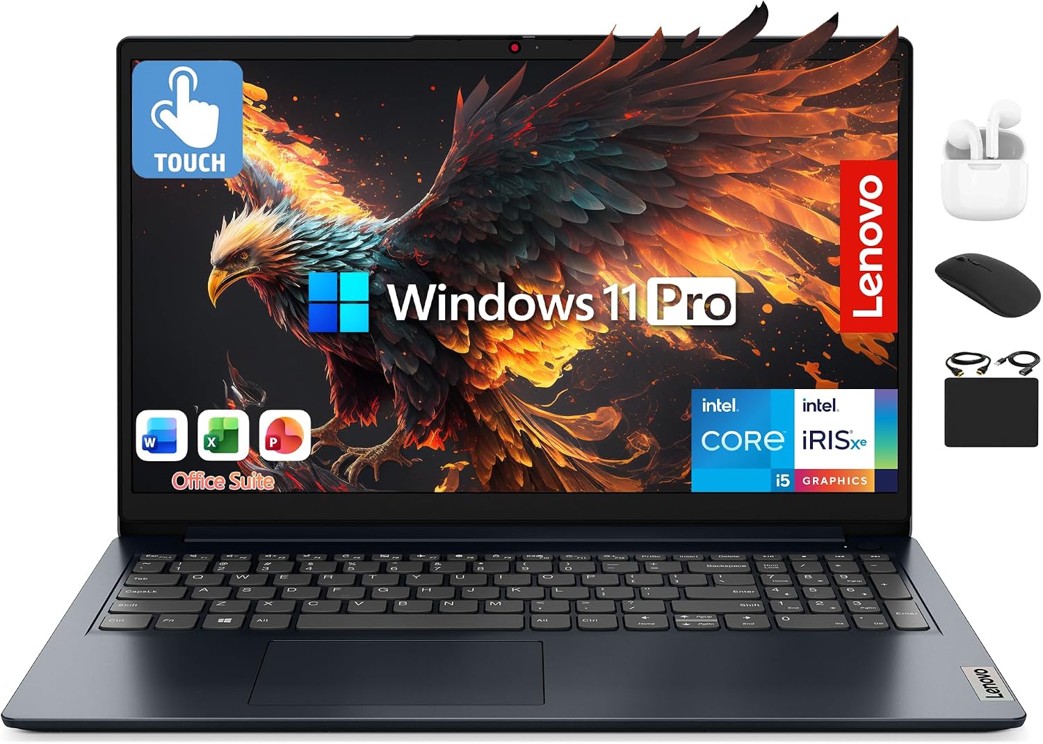 Lenovo IdeaPad Laptop 2025 Business Computer, 15.6' FHD Touchscreen, 16GB RAM, 1TB Storage (512GB SSD +500GB Ext), 10-Core Intel Core i5, Long Battery, HubxcelAccessory Win 11 Pro Lifetime Office 2024