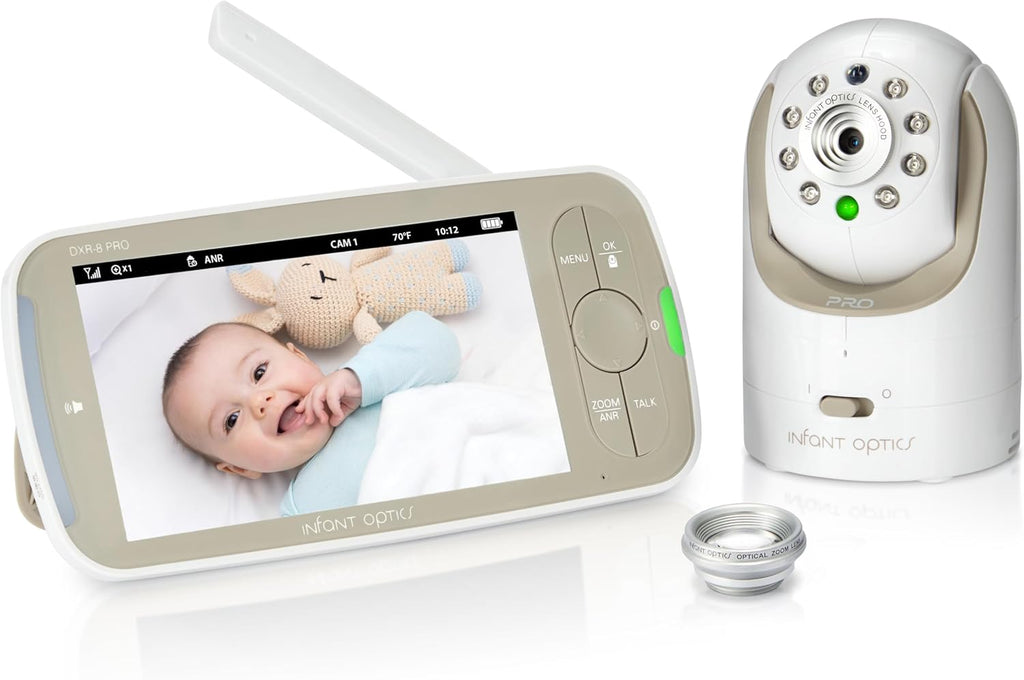 Infant Optics DXR-8 PRO - Patented Active Noise Reduction (ANR), 5' HD Video Baby Monitor with 1 Camera, No WiFi, Hack-Proof,Pan Tilt Zoom, Interchangeable Lens