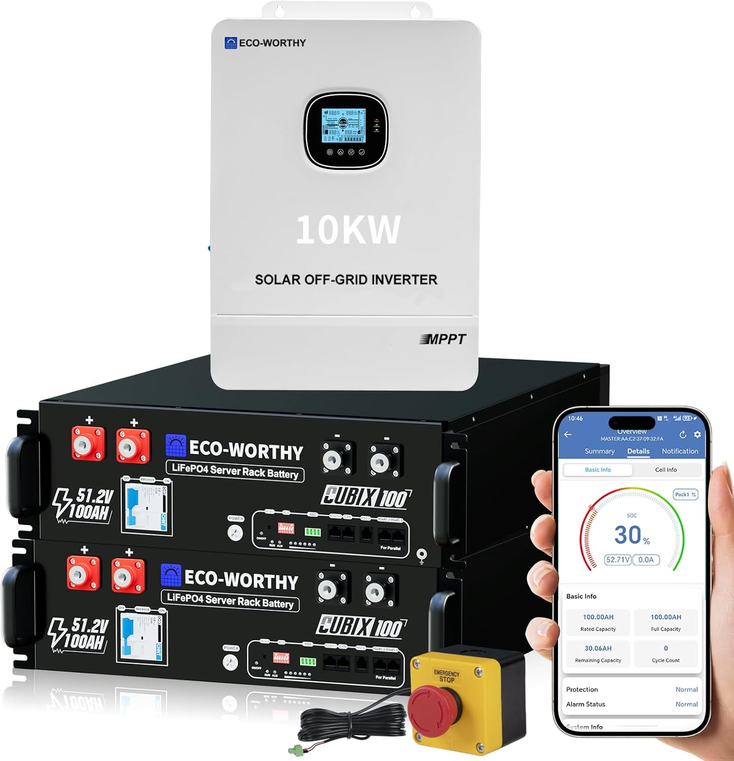 ECO-WORTHY Home Power Station Backup Power,AC 10000W Output+10240Wh LiFePO4 Battery Support Communication,Bluetooth and WiFi,Fast Charge,for Home Backup,Emergency,Solar System Components