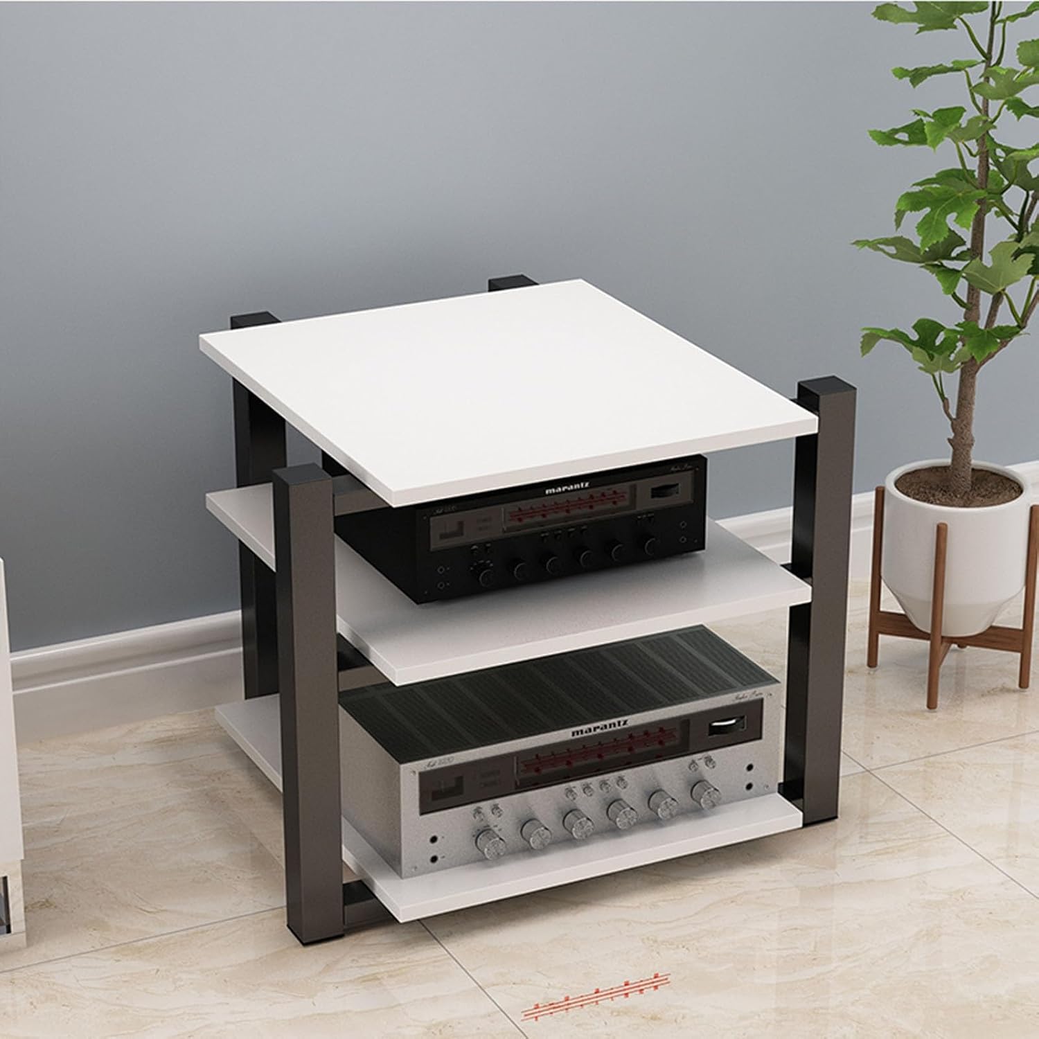 3/4-Tier Media Stand Modern AV Component Cabinet CD Player Stand Corner Audio Rack Tower Wooden Stereo Equipment Storage Cabinet for Home/Office/Theater,D-3-Tier