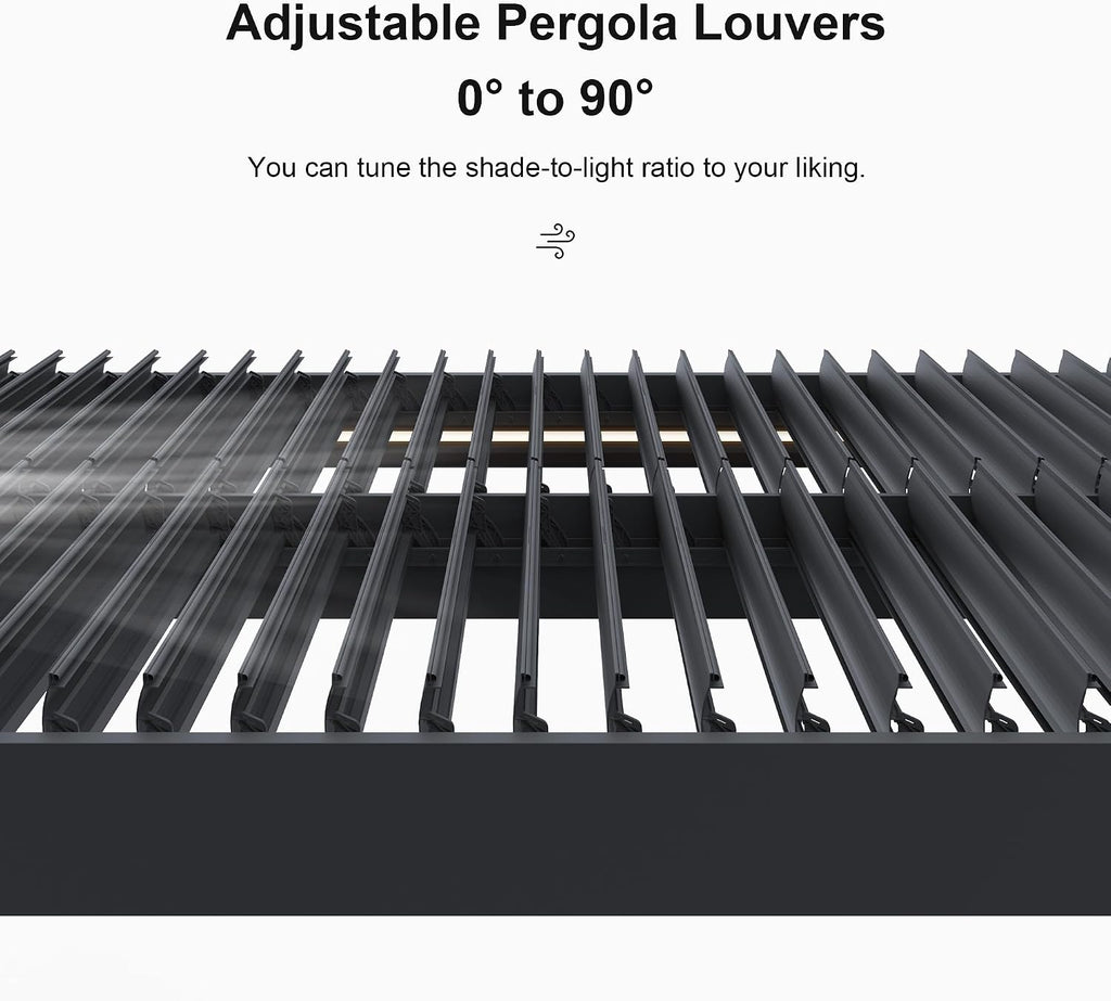 PURPLE LEAF LED Louvered Pergola 94AS 11'x 14' Full Aluminum Frame and Adjustable Roof Integrated Strip Lights for Outdoor Deck Garden Patio Gray Hardtop Gazebo Pergola