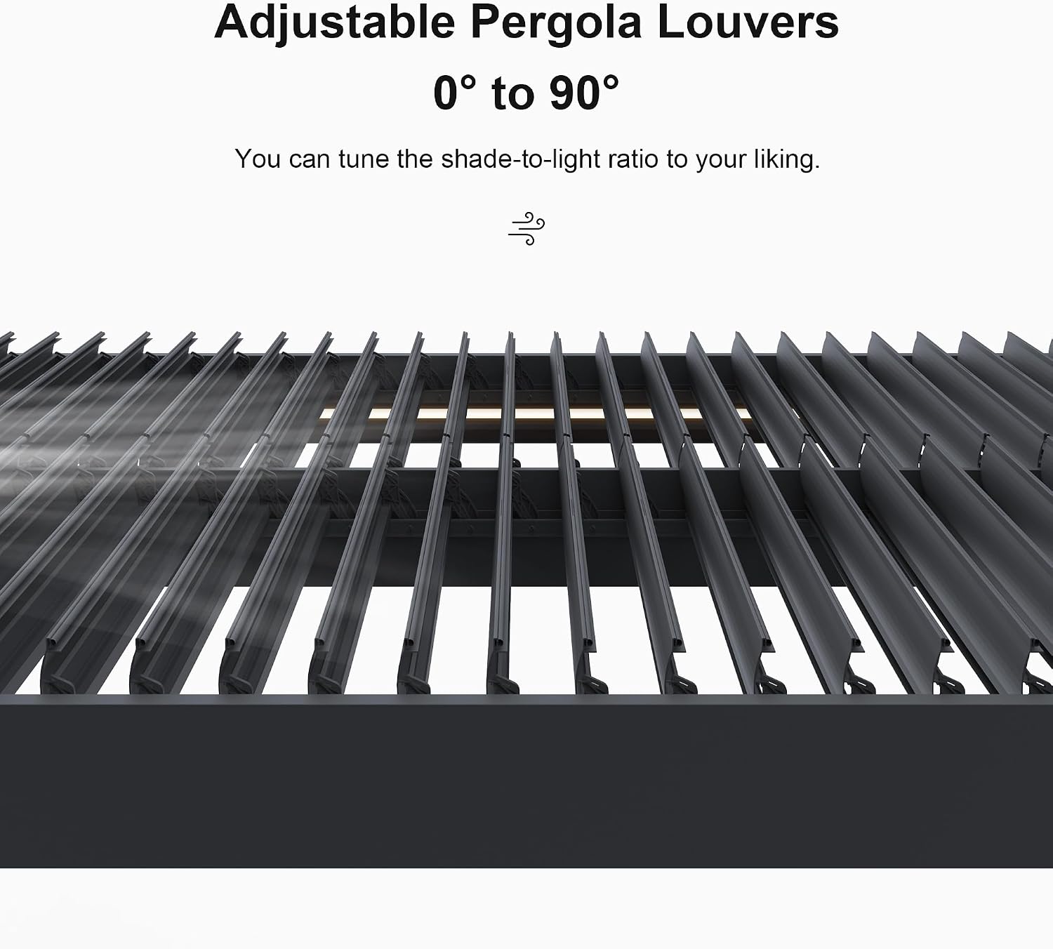 PURPLE LEAF LED Louvered Pergola 94AS 12'x 16' Full Aluminum Frame and Adjustable Roof Integrated Strip Lights for Outdoor Deck Garden Patio Gray Hardtop Gazebo Pergola