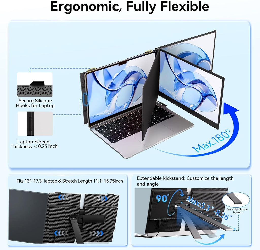 14' Laptop Screen Extender, Ultra-Thin Ligthweight FHD 1080P IPS Portable Monitor, Travel Screen for Laptops 13-17.3' USB-C/HDMI Plug and Play for Windows/Mac/Android/PS5