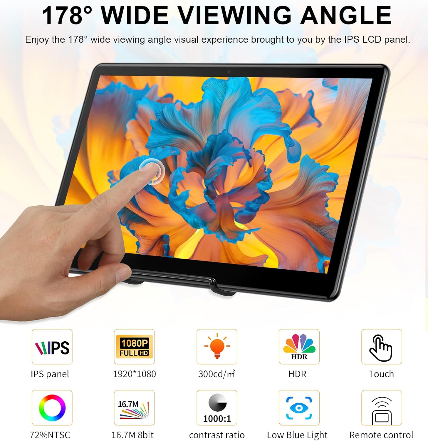 15.6' Portable Touchscreen Monitor, FHD 1920×1080 IPS Ra Pi Touch Screen Monitor for Laptop HDMI VGA DVI 10-Point Touchable Display VESA 75x75 Mountable for Laptops PC Pi POS Kiosk Home Industrial