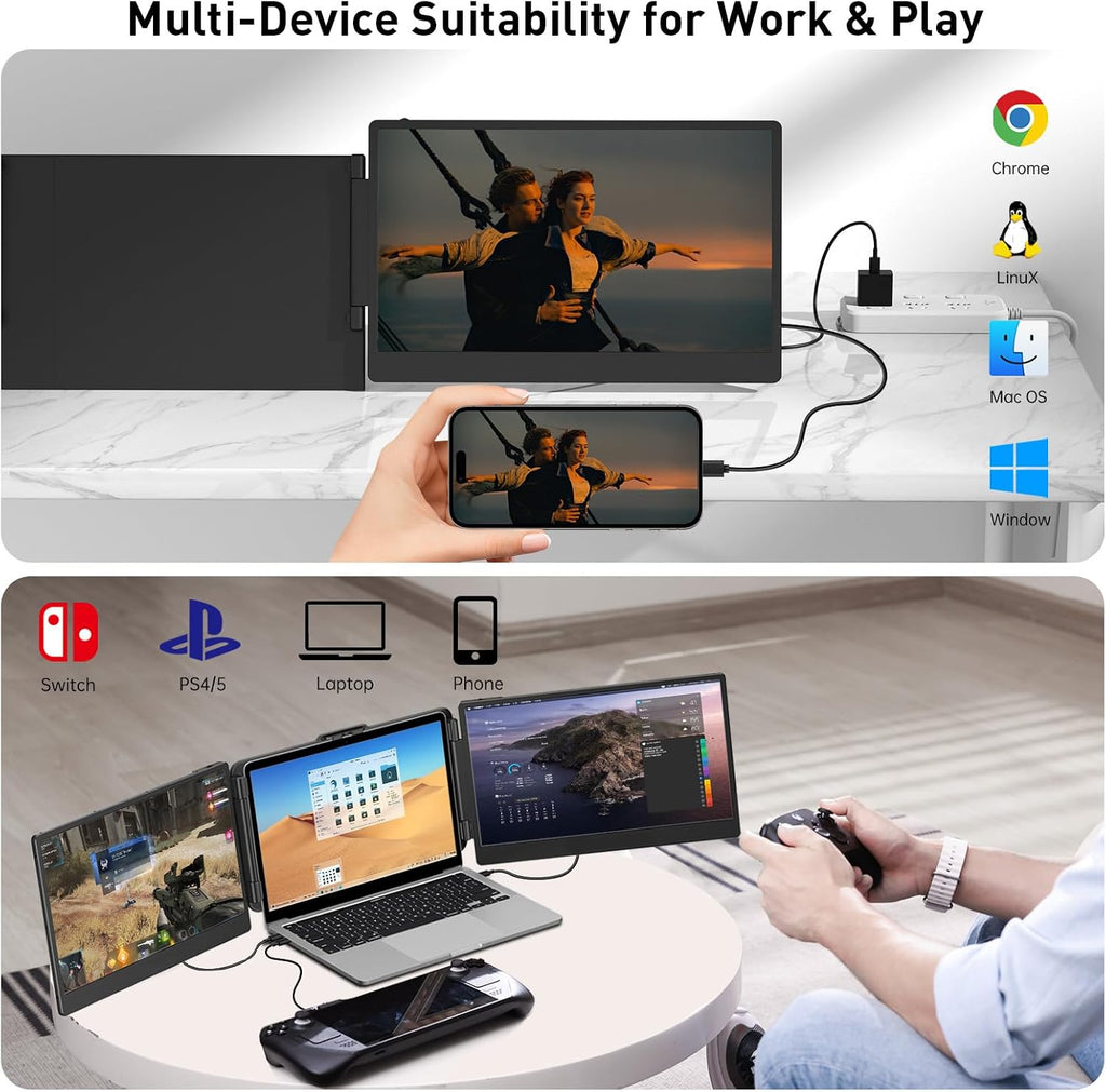 TXV Laptop Screen Extender – 14' Portable Monitor for Laptop, Full HD 1080P IPS Display, USB-C & HDMI, Dual Speakers, 72% Color Gamut, for Work, Travel, Gaming
