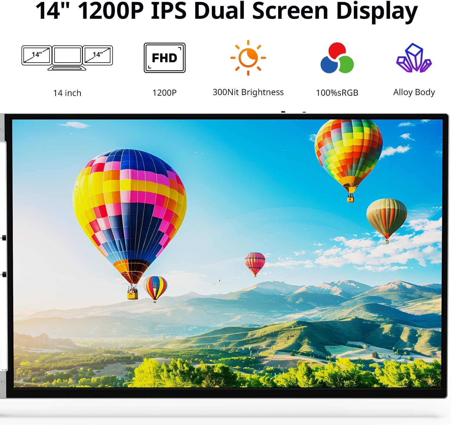 AYY Laptop Screen Extender, 14' FHD 1200P Portable Triple Monitor for 13'-17' Laptops, Aluminum Alloy Stand, Compatible with MacOS/Windows/Chrome