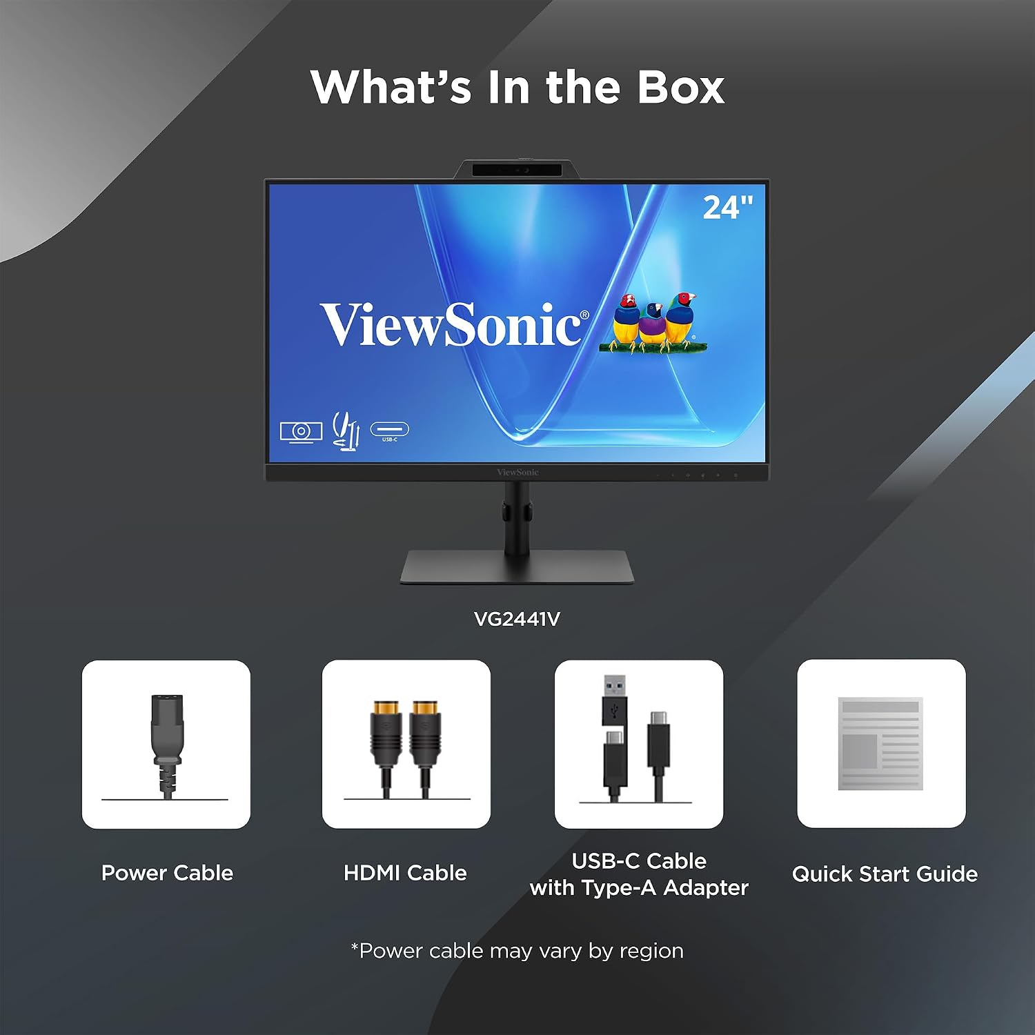 ViewSonic VG2741V 27 Inch 1080p Monitor, IPS Display with Windows Hello, Built-in Microphone, and IR 5MP Webcam for Smooth Video Conferencing, Advanced Ergonomics, USB-C, HDMI, and DisplayPort Inputs