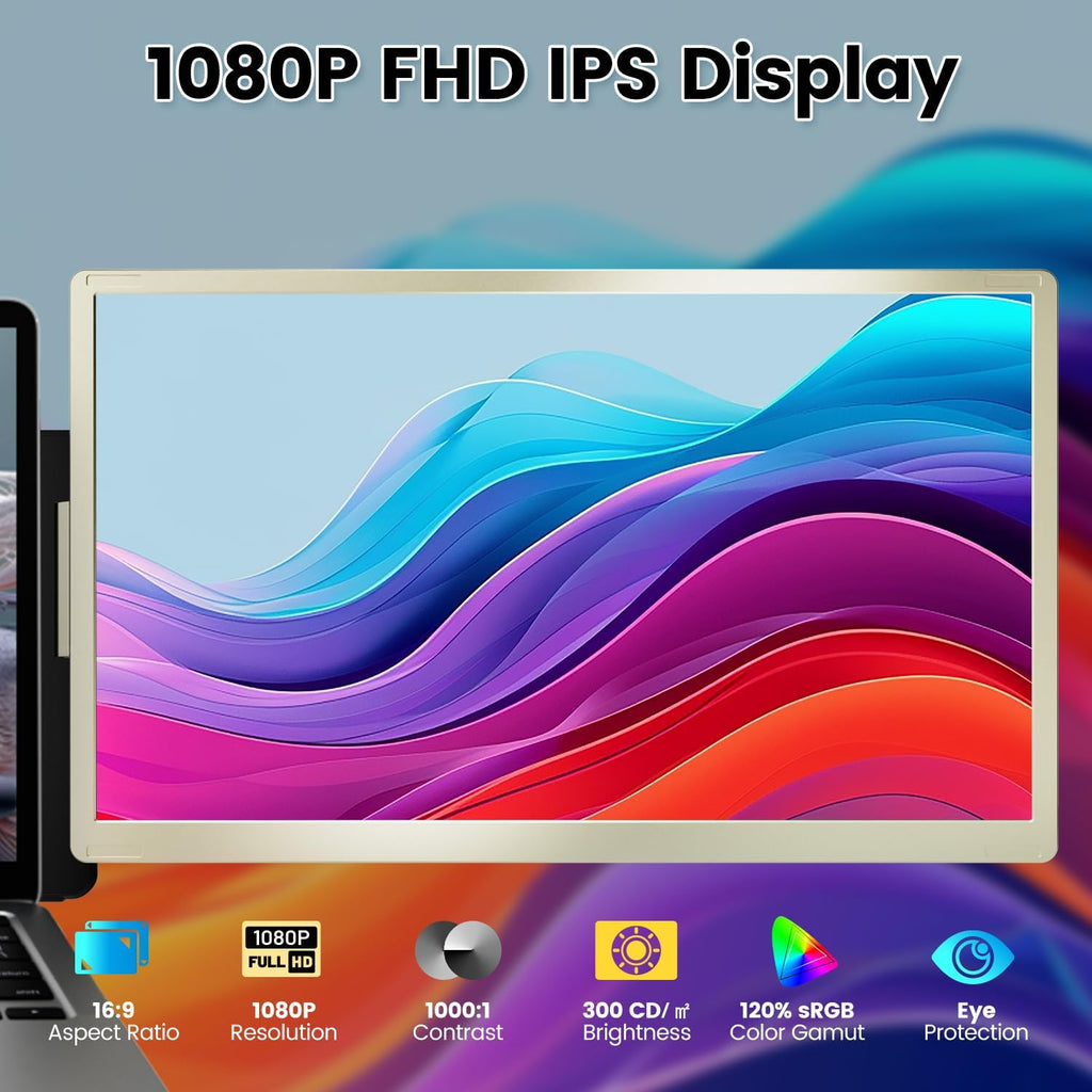KEFEYA Laptop Screen Extender, 15.6' Portable Monitor for Laptop with 120% sRGB, FHD IPS & USB to HDMI Hub & 235° Rotation, Triple Monitor Extender Plug & Play Fits for All Laptops (Mac/Win/Android)
