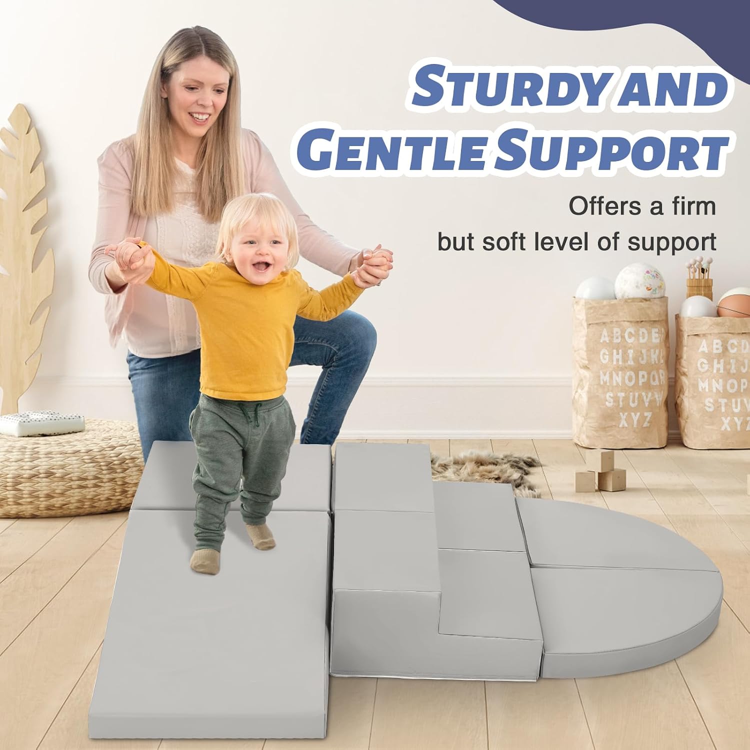 TODIBY 6-Piece Soft PU Leather Toddlers Climbing Toys, Baby Foam Climbing Blocks for Kids 3, Baby Climbing Structures Play Gym for Toddlers, Indoor Climb and Crawl Activity Play Set