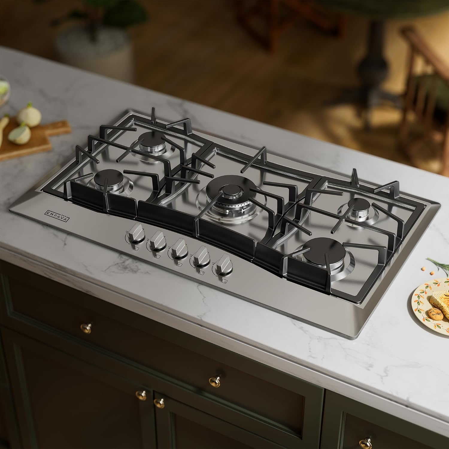 Empava 36 Inch Gas Cooktop with 5 Sealed SABAF Burners, Stainless Steel Built-in Stove Top, Auto Electric Pulse Ignition, Flame Failure Protection, LPG/NG Convertible