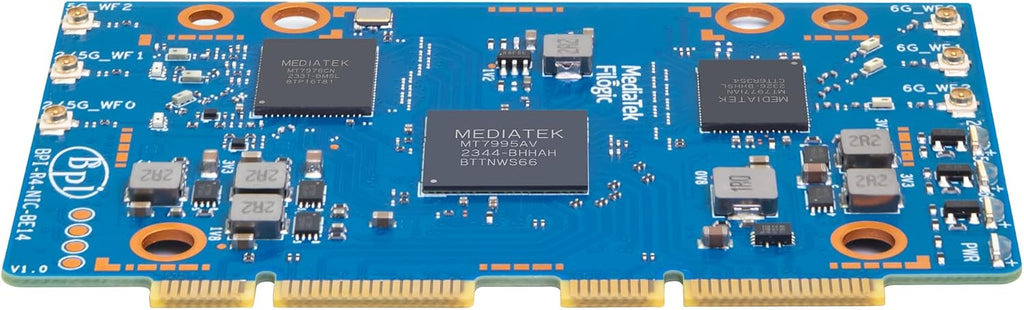 Banana Pi BPI-R4 NIC BE14 WiFi 7 Module for BPI-R4 Wireless Tri-Band WiFi Router Board OpenWRT, MediaTek MT7995AV CPU 32 bits RISC-V MCU, with 6X 2G/5G/6GHz WiFi Antenna (WiFi7 NIC Module)