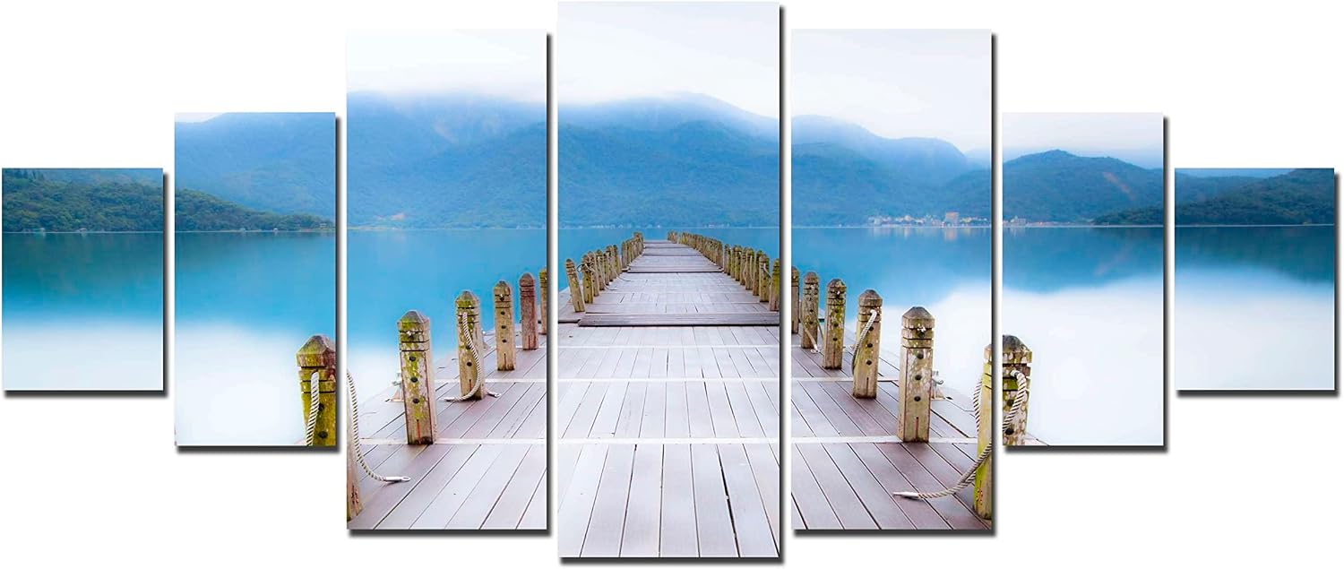 Startonight Huge Canvas Wall Art Beach Bridge - Large Framed Set of 7 40' x 95'