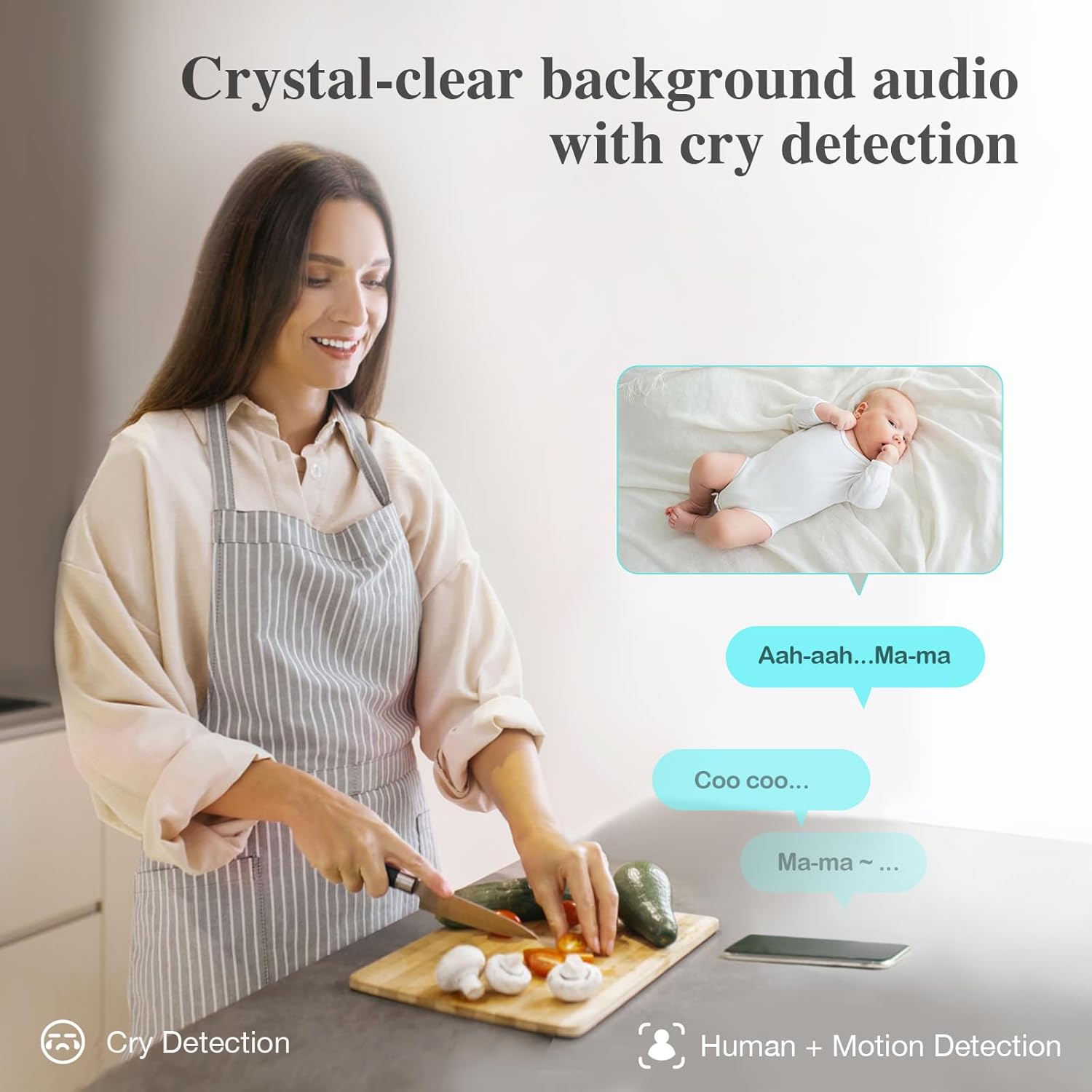 Sense-U AI 2.5K PTZ Baby Camera Monitor with Sensor-Free Sleep Breathing Movement Detection, Smart Security Indoor Video Camera with Background Audio, Cry Detection, No Monthly Fee, for Peace of Mind