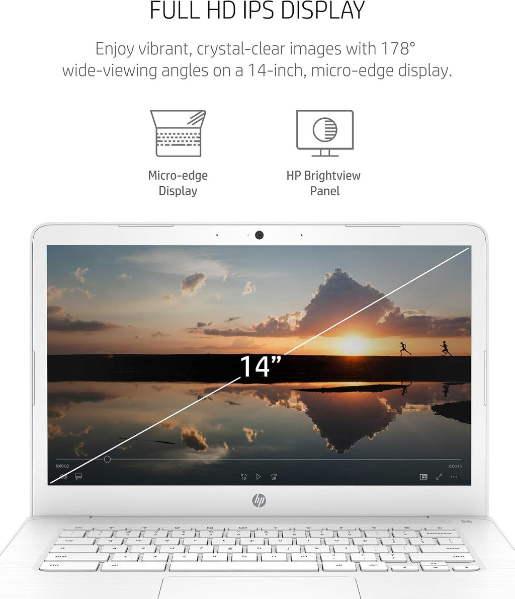 HP Chromebook 14 Laptop, Dual-core Intel Celeron Processor N3350, 4 GB RAM, 32 GB eMMC Storage, 14-inch FHD IPS Display, Google Chrome OS, Dual Speakers and Audio by B&O (14-ca051nr, 2020)