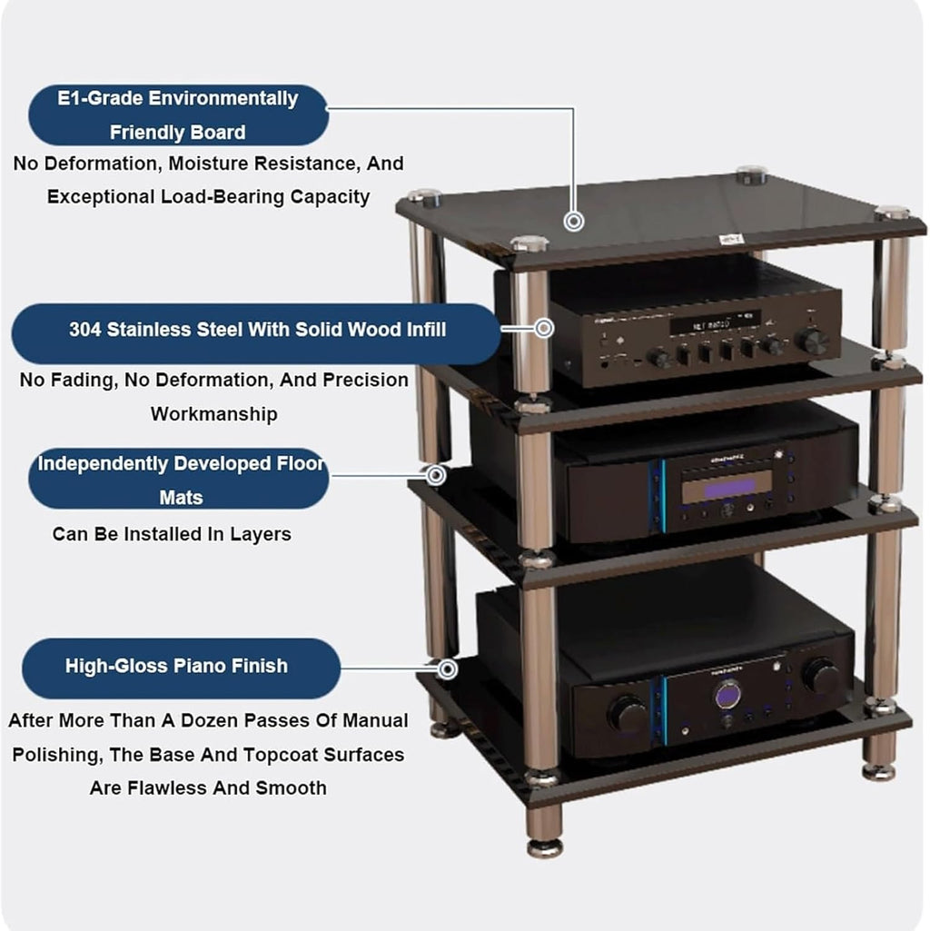 Audio Rack 1/2/3/4 Tier Stereo Rack Audio Equipment Rack Audio Open Rack Cabinet Wooden HiFi Rack AV Stand Audio-Video Shelving(Nero,1 Tier)