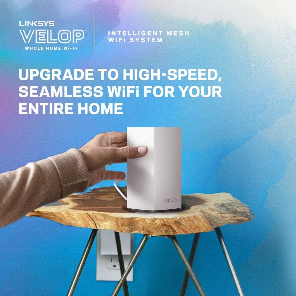 Linksys Velop Dual Band Intelligent Mesh WiFi System Ultra-Fast and Full-Strength Mesh Wi-Fi, Handles 50+ Devices, MU-MIMO Technology - White (AC1200)