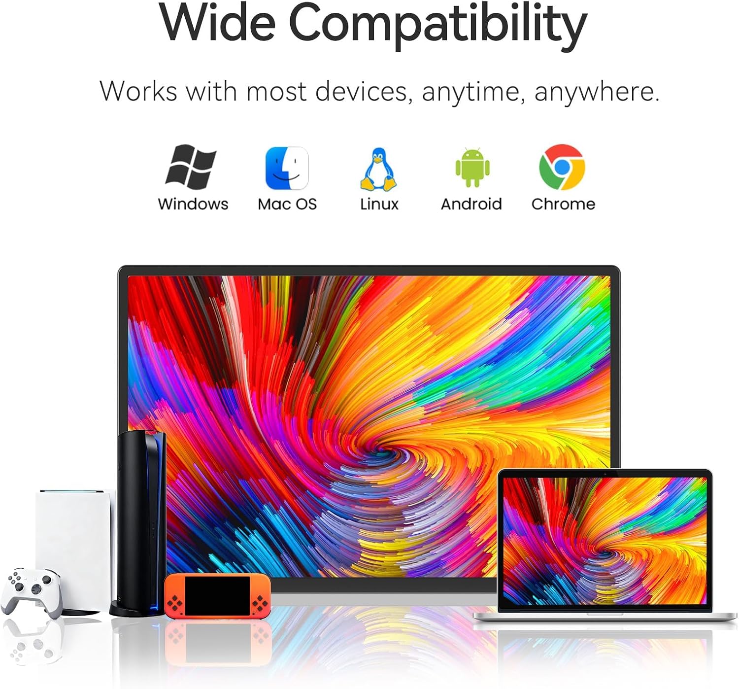 16' 2.5K Portable Monitor - QHD Laptop Screen Extender 100% sRGB Wide Color HDMI/USB C/USB A Travel External Display Stand Gaming Monitor for PC Windows MAC Computer Switch Phone Xbox PS4/5