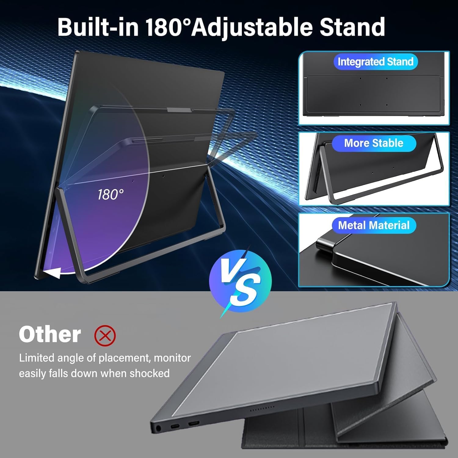 InnoView 16' 240Hz Portable Monitor 2K 2560x1600 100% sRGB Portable Gaming Monitor Laptop Monitors Built-in Speakers 180° Adjustable Type-C HDMI Laptop Screen Extender for Surface Pro PS5 Switch Xbox