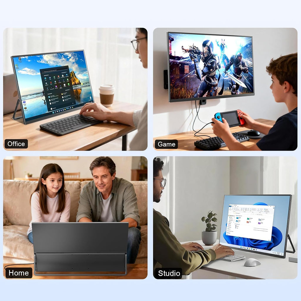 Portable Monitor 18.5'' 1080P 100Hz 100% sRGB, Aluminum Alloy Shell, IPS Travel Monitor with USB-C HDMI Large Portable Screen for Laptop MacBook PC PS4/5 Gaming Monitor with Kickstand