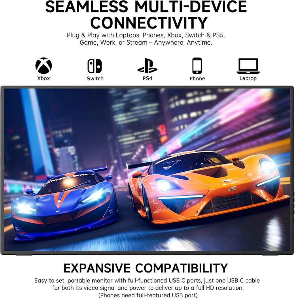 24.5' 2K Portable Monitor, 165Hz Gaming Monitor with 100% sRGB IPS Panel, Built-in Adjustable Stand & VESA Mount, USB-C HDMI External Second Screen for Laptop, PC, Phone, Xbox, PS5, Switch