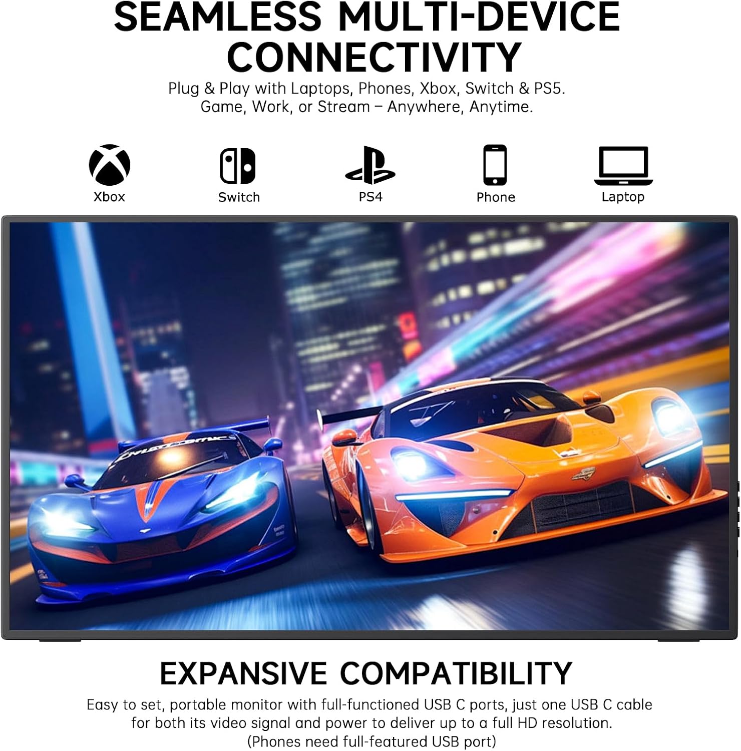 24.5' 2K Portable Monitor, 165Hz Gaming Monitor with 100% sRGB IPS Panel, Built-in Adjustable Stand & VESA Mount, USB-C HDMI External Second Screen for Laptop, PC, Phone, Xbox, PS5, Switch