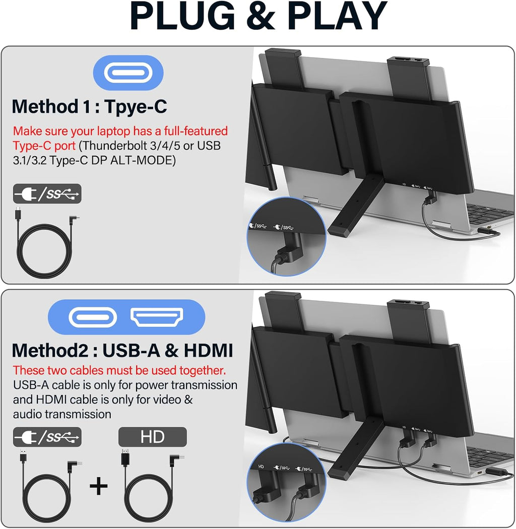 MAGICRAVEN Laptop Screen Extender, 15.6' 1080P IPS Portable Monitor, Travel Monitor for 13-15.6' Laptops with USB-C/HDMI Port, Plug and Play Attachment Screen for Windows/Mac/Android/Switch/PS5/Xbox