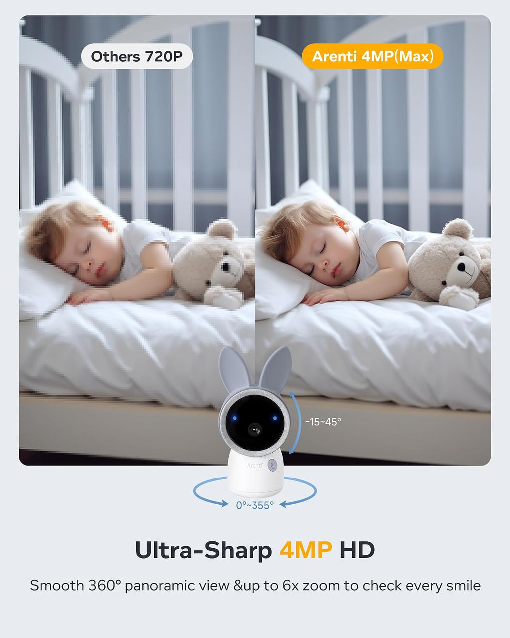 ARENTI 4MP Baby Monitor with 2 Cameras, 5' Screen Video Baby Monitor, Dual-Band 2.4G/5G WiFi with App, Split-Screen View, Auto Tracking, Cry&Motion Detection, Temp&Humidity, Night Vision, 2-Way Talk